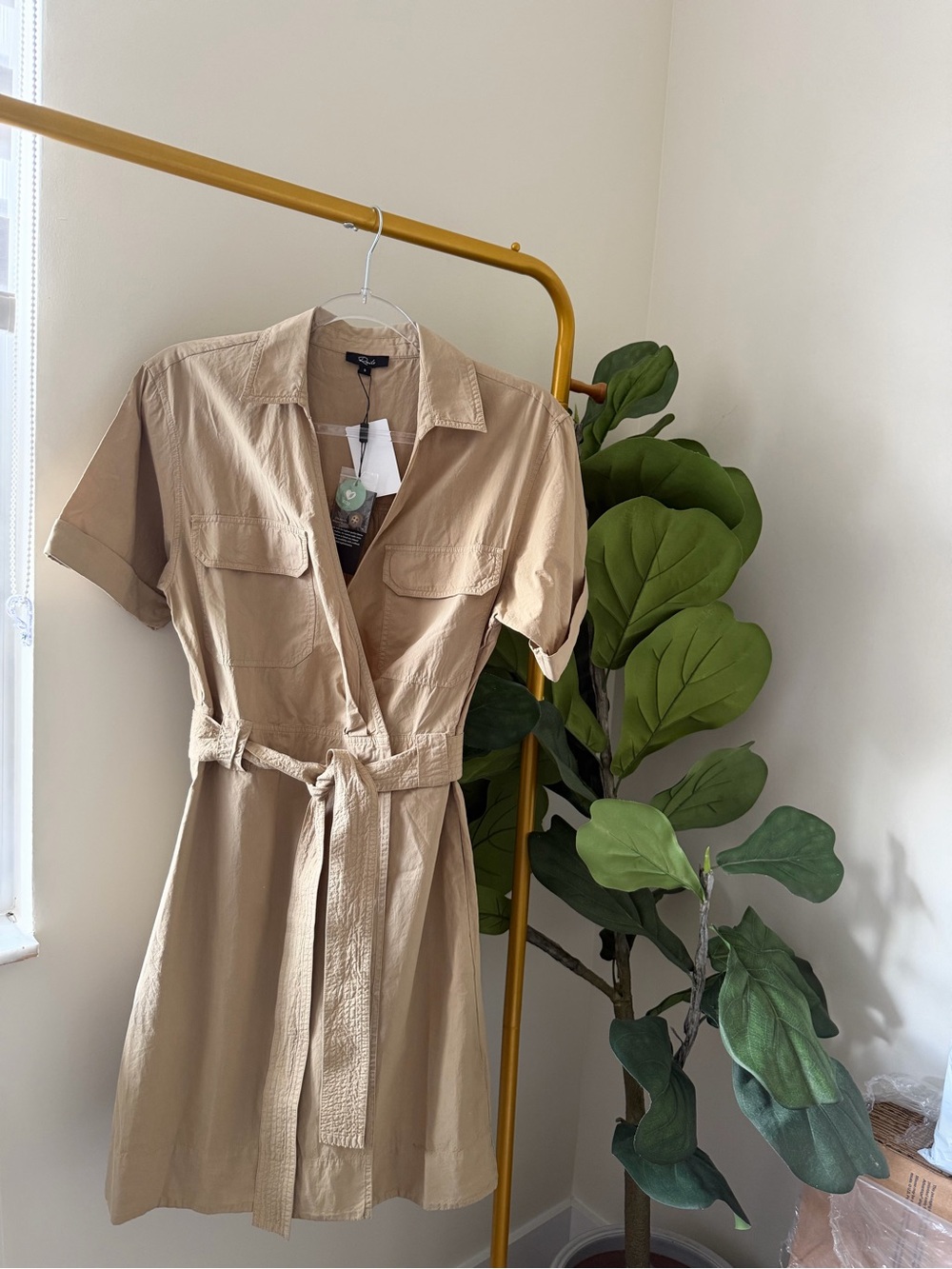 Rails Beige Utility Mini Dress with Tie Belt - Picture 3 of 9